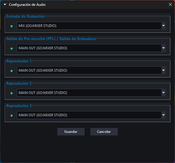 Configuración de Salidas de Audio